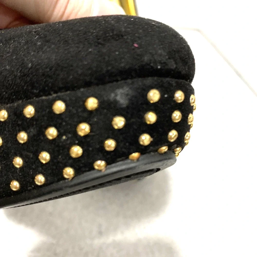 Nine West Gig high heel platform pumps black faux suede & gold studs US size 8M